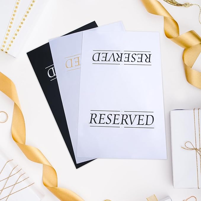 12 Pcs Reserved Seating Signs Reserved Chair Sign Printed Placeholder for Church Pew, Wedding, Party Events (Gold and White, 12 Pcs)