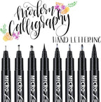 Dyvicl Hand Lettering Pens, Calligraphy Brush Pens Art Markers for Beginners Writing, Sketching, Drawing, Illustration, Scrapbooking, Journaling, Black Ink Pen Set, 8 Sizes