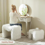 ZYKZYK Small Ottoman Set of 2 Vanity Stool Chair with Modern Ottoman Foot Rest M-Shaped Design for Bedroom Entryway Makeup Vanity Entryway (2-in-1) White