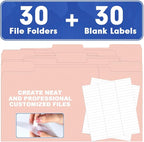 File Folder, HERKKA 30 Pack 1/3 Cut Tab File Folders, File Folders Great for Organizing and Filing, Letter Size, Pink