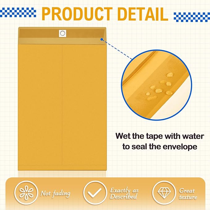 Motipuns 25 Pcs Manilla Envelopes 12 x 16 Inch Large Clasp Envelope Catalog Envelopes with Clasp Closure for Mailing Thick Documents Home, Business, Legal or School Storing Mailing (Golden)