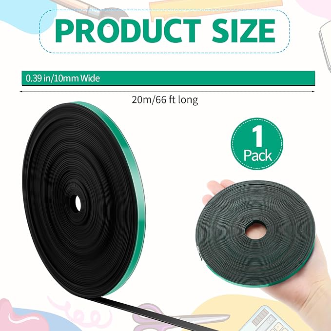 AmazingSpark Magnetic Tape Roll Thin Strips, 0.39 Inch x 66 Feet Magnetic Board Dividers Whiteboard Graphic Decorative Tape Marking Line for Classroom Office Art Accessories(Green)