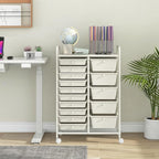 GLACER 15 Drawers Rolling Cart, Storage Cart with w/Removable Drawers & Steel Frame, Multipurpose Organizer Cart w/Sleek Handle, Utility Cart on Lockable Wheels for Home, School, Office (White)