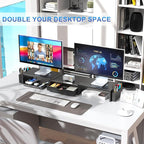 gianotter Dual Monitor Stand Riser, Desk Organizer With Drawer and 2 Pen Holders, Computer Monitor Stand, Shelf for Top of Desk, Black