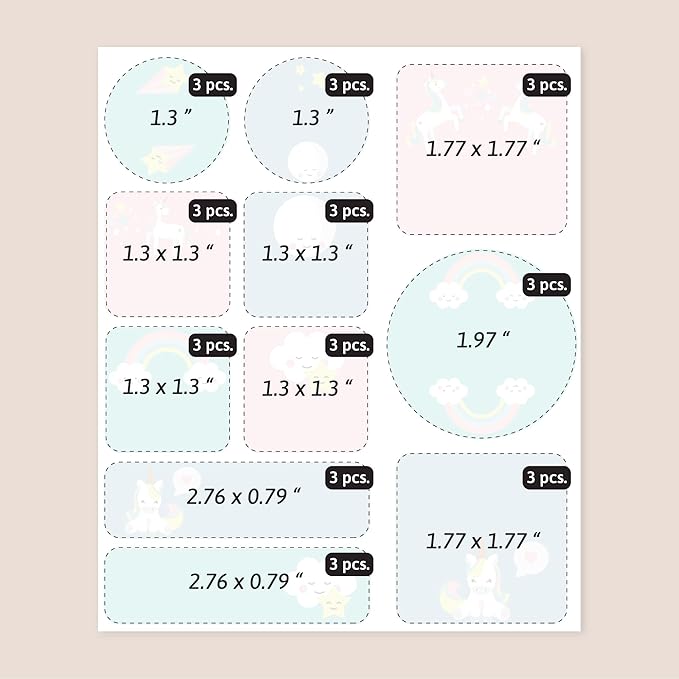 Large Name Labels for Kids (33) - Custom Stickers for Daycare and School Supplies - Durable, Waterproof Stickers for Water Bottles, Lunch Boxes, and More with Unique Designs - Unicorn