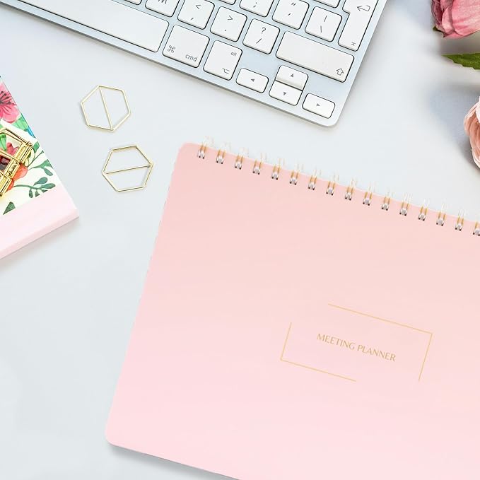Merely Home | Meeting Notebook for Work | 8.25" x 11.75" | Project Planner | Simple Design | Multiple Layouts | Office and Business Planner (Black, Meeting Planner - Landscape)