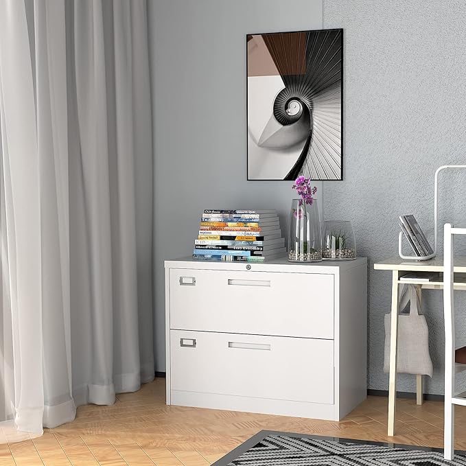Fesbos Lateral File Cabinet with Lock, 2 Drawer Large Metal Filing Cabinet,Home Office Lockable Storage Cabinet for Hanging Files Letter/Legal/F4/A4 Size-Assembly Required