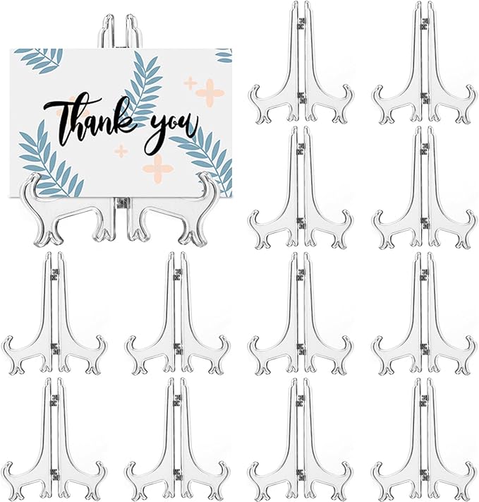 LonlyEagle 12 Pack 3 Inch Clear Plastic Easels or Stand/Plate Holders to Display Pictures or Other Items at Weddings, Plate Stands for Home Decoration, Birthdays, Tables