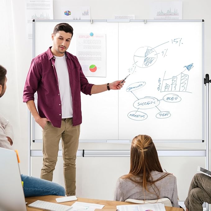 VIZ-PRO Double-Sided Mobile Whiteboard, 96 x 48 Inches, Magnetic Rolling Dry Erase White Board on Wheels with Aluminium Frame and Stand 8' x 4'