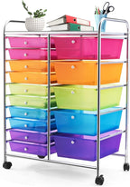 GLACER 15 Drawers Rolling Cart, Storage Cart with w/Removable Drawers & Steel Frame, Multipurpose Organizer Cart w/Sleek Handle, Utility Cart on Lockable Wheels for Home, School, Office (Rainbow)