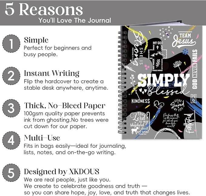 XKDOUS Hardcover Spiral Notebook with Tabs and Bible Tracker, College Ruled Notebook Journal, Church Notes Journal for Women Men, Bible Journal, Blank Notebooks for Work School Note taking, Grey