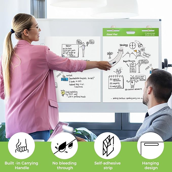 Sticky Easel Pad, Anchor Chart Paper, Our Sticky Easel Pads measure 13 x 17 inches, Featuring Self-stick Chart Paper Designed with Exceptional Adhesion Perfect for Teachers, Professionals, and Educators Alike, 30 Sheet/Pad, 3 Pads (1, White)
