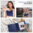 Ospelelf 2 Inch Mini Binder 3 Ring, Vintage Leather Clipboard Binders Dividers with Tabs 5.5" x 8.5", Professional Binder Organizer, Navyblue