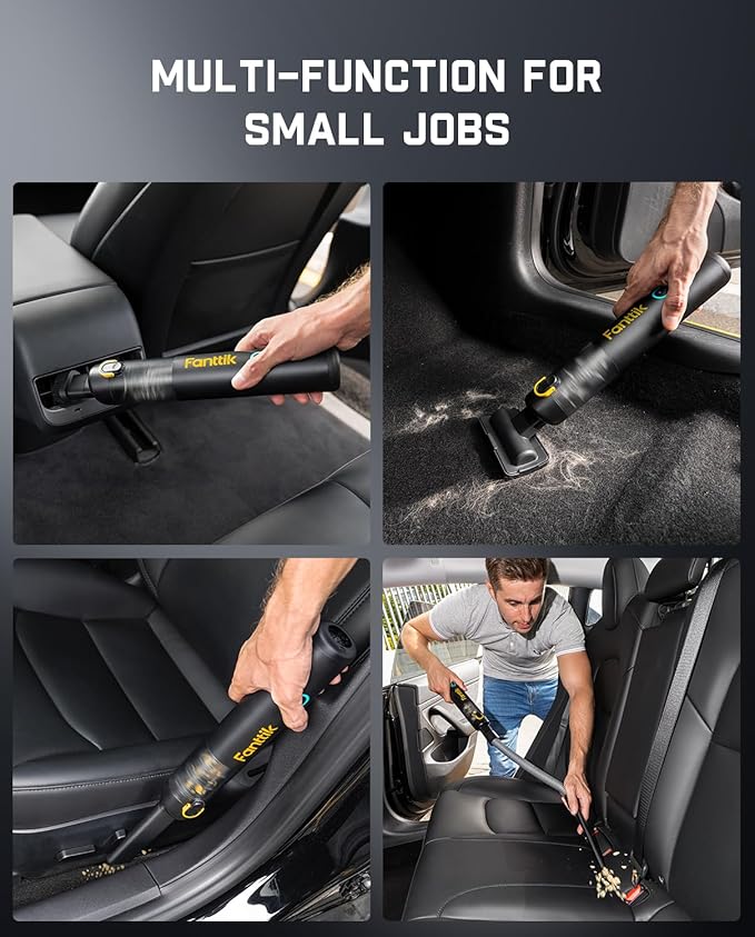 Fanttik Slim V8 APEX Car Vacuum, 4-in-1 Portable Mini Cordless Vacuum with 19000pa Suction Power, Type-C Charge, 2 Suction Modes, Handheld Vacuum for Small Jobs, Car, Office Desk, Keyboards (Black)