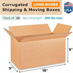 Long Moving & Shipping Boxes 18"L x 9"W x 9"H (25-Pack) - Extra Strength 200 lb vs Regular - Corrugated Packing Boxes for Moving - Durable Box for Shipping - Cardboard Box by IDL Packaging