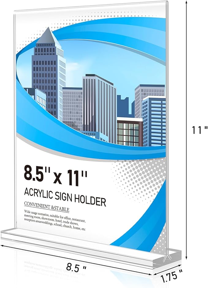 Eocnrhe Acrylic Sign Holder 8.5 x 11 6 Pack, Double-Sided Clear Sign Holder Plastic Stands for Display, Table Sign Stands, T Shape Flyer Holder