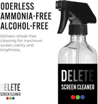 Delete Screen Cleaner 16oz Spray Bottle | Premium Streak-Free, Alcohol & Ammonia-Free Solution for All Devices | Gentle, Odorless & Easy to Use | Improves Visibility & Longevity of Screens