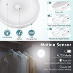 Motion Sensor Puck Step Lights with Charging Station, 3 Colors USB Rechargeable LED Closet Light, Dimmable Under Cabinet Lighting, Stick-on Lights (4 Pack)