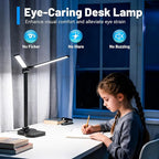 Ddlisu LED Desk Lamp with USB Charging Port, 5 Color Modes 10 Brightness, Dual Swing Arm Dimmable Desk Lamps for Home Office Nail Dorm (Black)