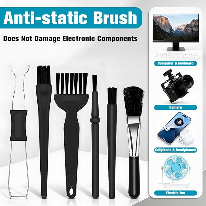 IOGOG 6PCS Keyboard Brush Cleaner Kit with Keycap Puller & Switch Puller, PP Handle Nylon Small Space Dust Removal Anti Static Brush for Computer Keyboard Electrical Appliance Seam Motherboard Camera