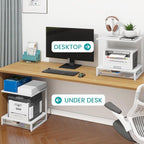 ELITEROO Printer Stand for Desk with Storage Drawer, 2 Tier Desktop or Under Desk Shelf, Wood Desktop Organizer for Home Office, Fits 3D Printer, Scanner, Fax Machine, Cricut, White