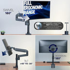VIVO Premium Aluminum Tall Extended Monitor Arm for Ultrawide Monitors up to 49 inches and 33 lbs, USB Single Desk Mount Stand, Pneumatic Height Adjust, Max VESA 100x100, Black, STAND-V101GTU
