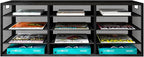 PAG-Mass Mail Sorter Adjustable Countertop Heavy Duty Literature Organizer Student Mailbox for Classroom Desktop Bill Paper Holder Rack for Office Home School, 12 Compartments, Black