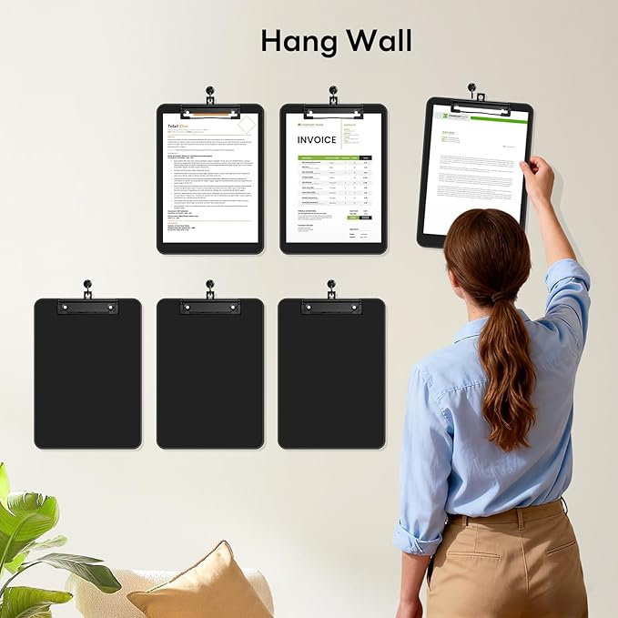 Zoenley A4 Plastic Clipboard Set of 12, Black 12.5 x 9 Letter Size for Classroom, Students, Teacher, Nurse, 8.5 x 11 Clip Board with Low Profile Black Clip, Office & School Supplies