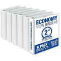 Samsill 2 Inch 3 Ring Binders, Made in USA, Economy Round Ring, Clear View Cover, 425 Sheet Capacity - for School, Home, Office - White, 6 Pack