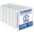 Samsill 2 Inch 3 Ring Binders, Made in USA, Economy Round Ring, Clear View Cover, 425 Sheet Capacity - for School, Home, Office - White, 6 Pack
