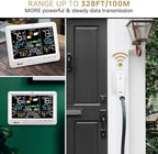 Weather Station Indoor Outdoor Thermometer Wireless, Home Atomic Clock with Large Constant Display, Inside Outside Temperature Humidity Monitor, Dew Heat Point, Barometer White