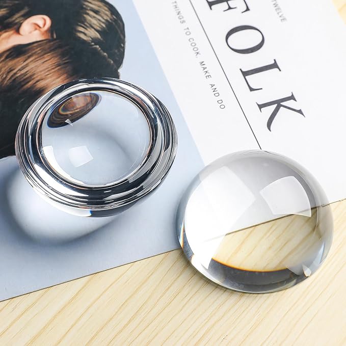 SWTHONY 2pcs 3.1inch Crystal Dome Magnifying Paperweight, Reading Magnifier Glass Paper Weights for Outdoor Events, Office Desk