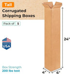 Tall Moving & Shipping Boxes 4 x 4 x 24 inches (5-Pack) - Extra Strength 200 lb vs Regular - Corrugated Moving Boxes, Made in USA - Packing Box for Shipping by IDL Packaging