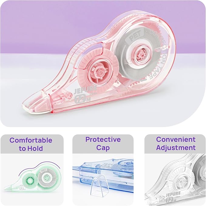 JEFURE 4 Pcs Colorful Core Correction Tape, 39.37 Ft White Wrong Out Tear-Resistant Bulk, Instant Corrections Easy to Use Applicator for School, Office, Note Taking, Journal (Tape Width 0.2 in)