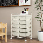 GOFLAME 10-Drawer Rolling Storage Cart, Art Craft Storage Organizer on Wheels, Multipurpose Movable Utility Cart for School, Office and Home, Ivory