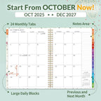SUNEE 2026-2027 Planner - 24 Months (Jan 2026 - Dec 2027) - 7"x10" Monthly Spreads & Yearly Planner, Green Wildflowers