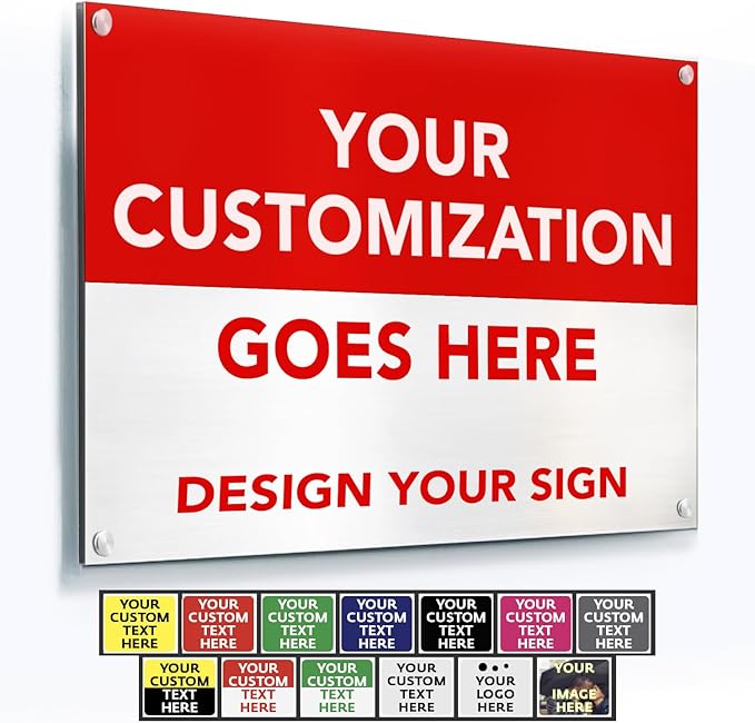 SPEEDYOOKS Custom Outdoor Metal Sign, Personalized Aluminum, Customized Safety, Business, Waterproof - White Aluminum (Red & White, 14x10 In)