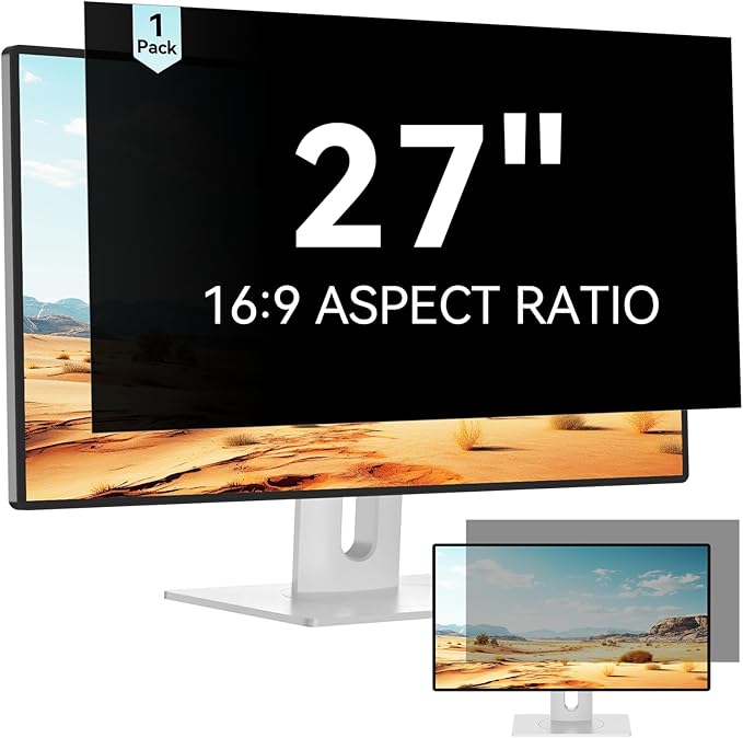 Mamol 27 Inch Computer Privacy Screen for 16:9 Aspect Ratio Widescreen Monitor - Removable Anti Glare Blue Light Filter, Computer Privacy Shield