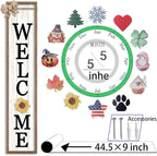 LuZhiQiang Front Porch Welcome Sign for Interchangeable Standing 45"X9" With 12 Pcs Replaceable Icons Wood Frame Signs Outdoor Front Door Decor (Wood White)
