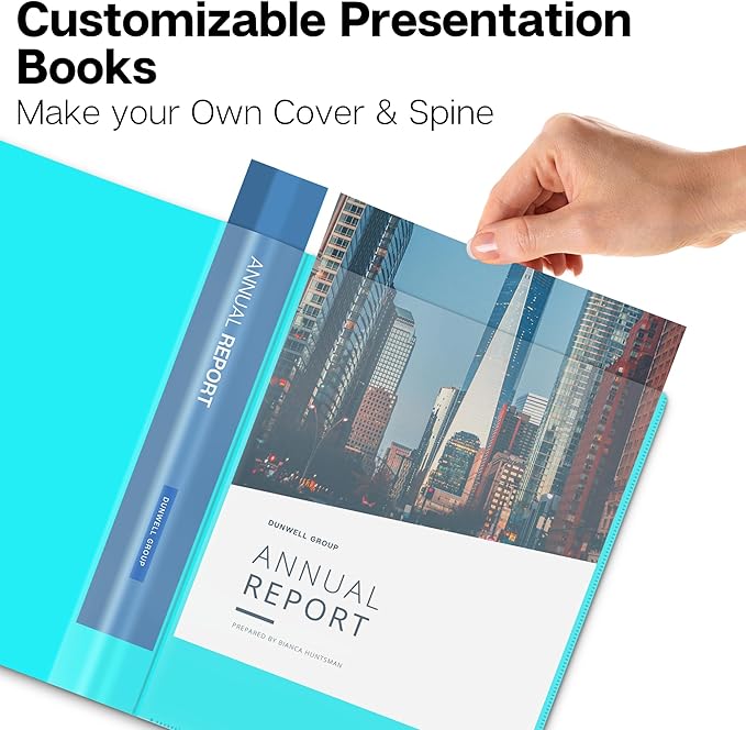 Dunwell Presentation Binder 12-Pocket, Displays 24 Pages, 8.5x11 Portfolio Binder with Plastic Sleeves, Storage and Organizer for Documents, Certificates, Projects, Photos (3 Pack, Aqua)