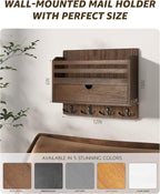 Rebee Vision Farmhouse Wood Mail Organizer Wall Mount - Key and Mail Holder for Wall with Storage Drawer and 7 Key Hooks - Rustic Home Decor for Entryway, Office and Garage (Retro Brown)