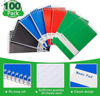 Thenshop 100 Pads Spiral Memo Pads Bulk 3 x 5 Inch Small Pocket Notepad Top Bound Lined 60 Sheets Mini Notebooks for School College Office Home Supplies (Black,Green,Dark Blue,Red)