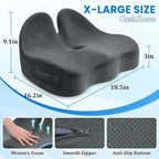 CushZone Seat Cushion, Memory Foam Office Chair Seat Cushion for Office Chairs/Car/Long Trip/Desk Chair/Gaming, X-Large Size for Sciatica & Hip & Tailbone Pain Relief, Sciatica Support (Gray)
