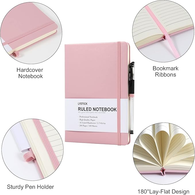 LYDTICK 20 Pack Journals for Writing College Ruled Notebooks Journal in Bulk, Hardcover Notebooks (200Pages) for Note Talking, Lined Bullet Journals for Home School Office, 5.7"x8.4", Pink