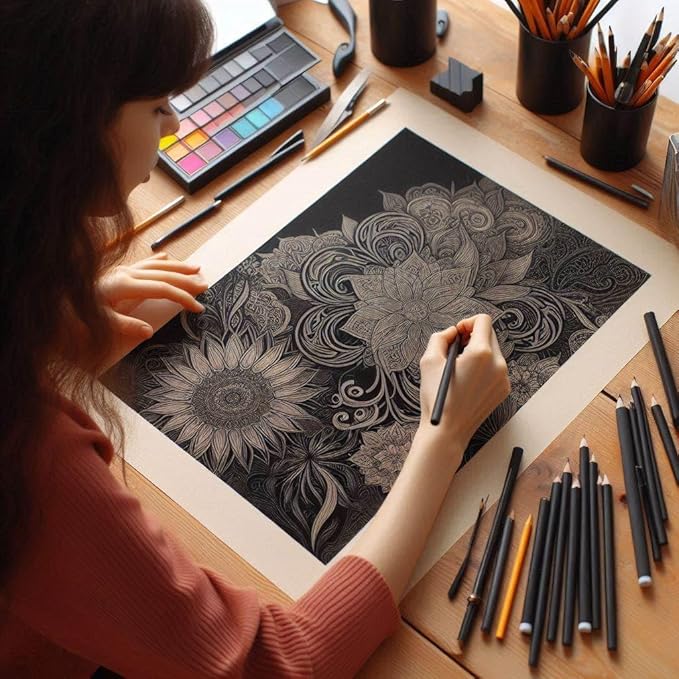 Raimarket 120 Sheets Carbon Paper for Tracing – Durable Smudge-Resistant Graphite Transfer Paper for Drawing, Sketching & Craft Projects | Black Copy Paper for Wood, Canvas, Fabric & Art Surfaces