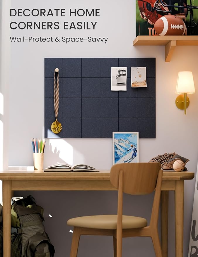 Fluxynara Felt Bulletin Board Tiles -28"x18" Cork Board Alternative for Office Decor, Push Pin Board Wall Organizer 6-Pack-Navy Blue