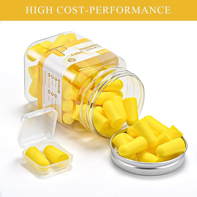 Lenicany 30Pair Soft Foam EarPlugs, 32dB Disposable Sound Blocking Noise Cancelling Ear Plugs for Concerts Loud Music/Shooting Guns/Work Construction, Hearing Safety Protection (Yellow)