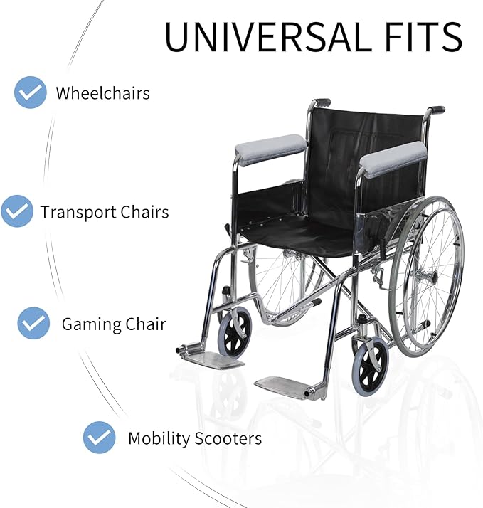 SPRING SEAON Wheelchair Armrest Covers 2 Pack Soft Memory Foam Wheelchair armrest Pads Wicking Washable for Office Transport Chair (Gray)