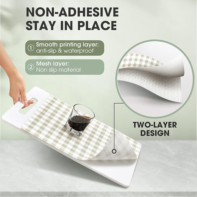 ALIUNI Drawer and Shelf Liner, Non-Slip Kitchen Cabinet Liners Non-Adhesive Thick Strong Grip Waterproof Washable Mats Protect Dresser Shelves Cupboard Bathroom Cabinets, Yellow Plaid, 18 in X 10 FT