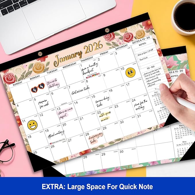 COMIX 12 Month Desk Calendar 2026 (Jan 2026–Dec 2026) – 17" x 12" Wall Calendar with to-Do List & Notes,2026 Calendar Monthly Planner for Home, School, or Office Organization